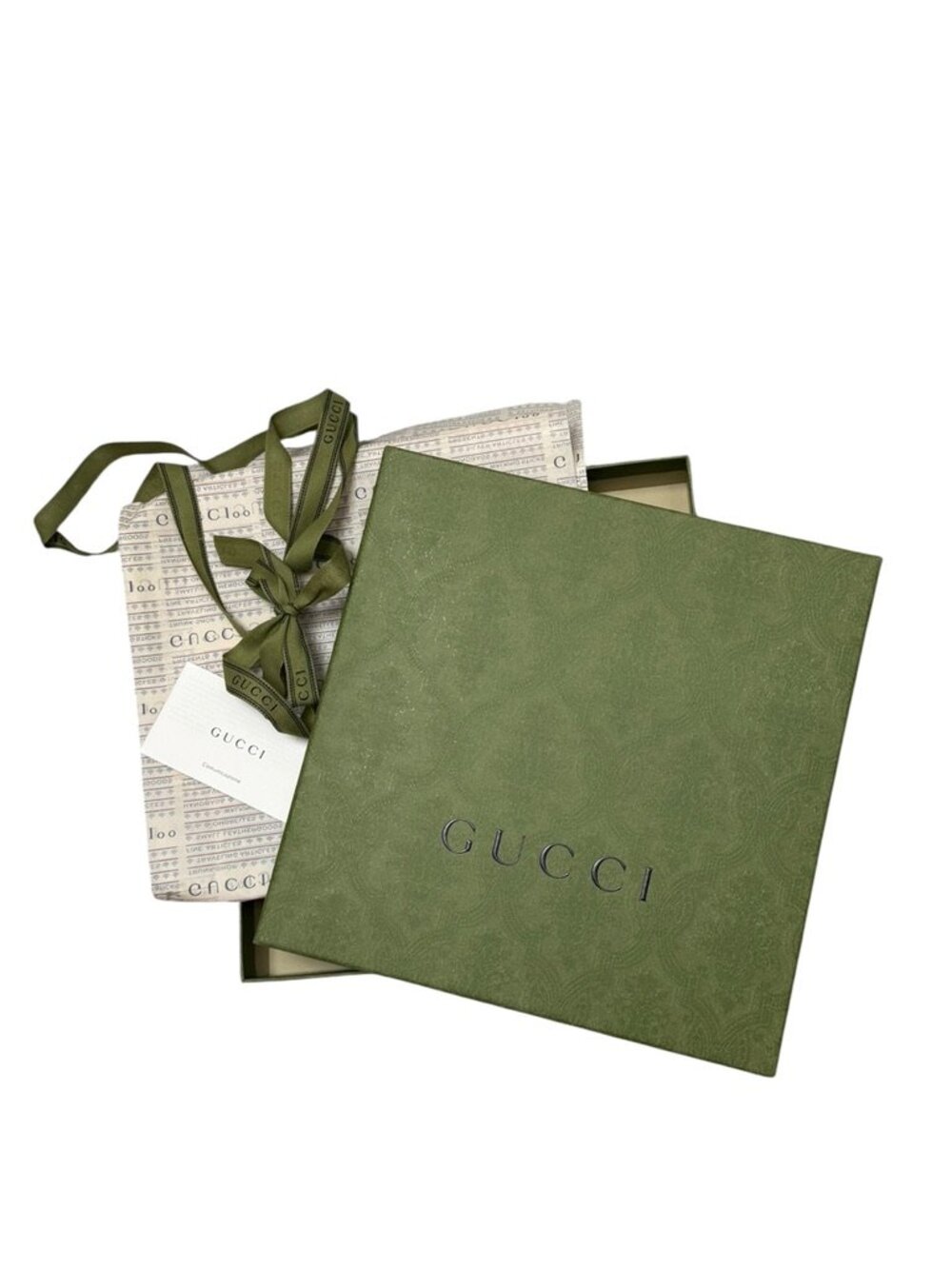 GUCCI 10" Square Gift Box with branded tissue paper and ribbon - EMPTY